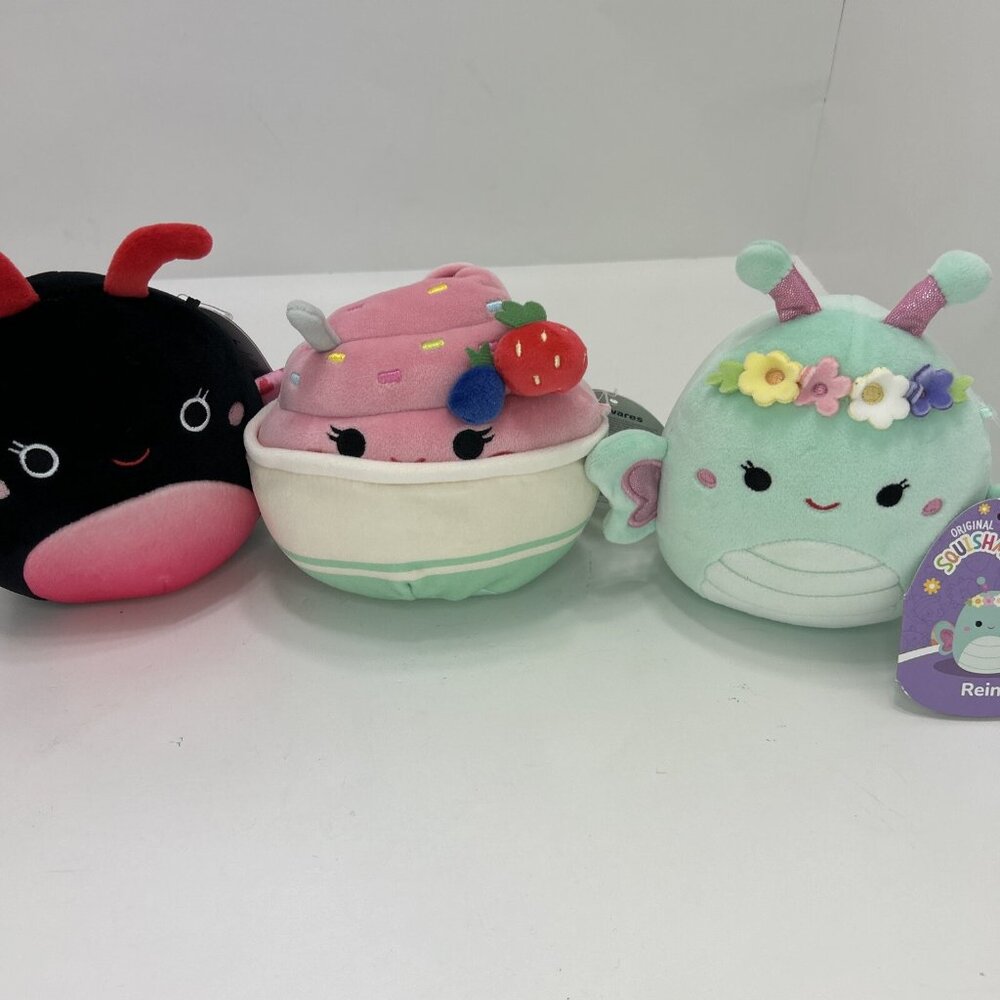 3 Squishmallows Mini Ladee Ladybug Reina Butterfly Angelica Cupcake With Tags